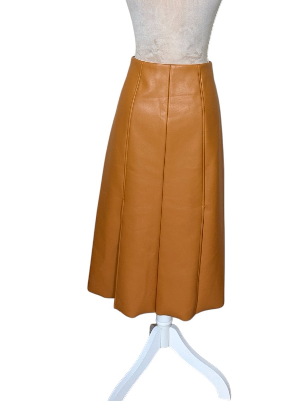 Banana Republic Button-Front Seamed Vegan Leather Midi Skirt in Cognac Tan - Picture 6 of 12